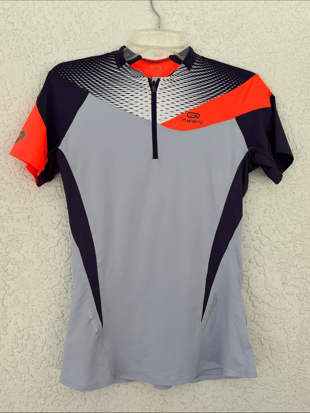 Kalenji Short Sleeve Active Zip Cycling Jersey Light Gray & Neon Orange size S/M